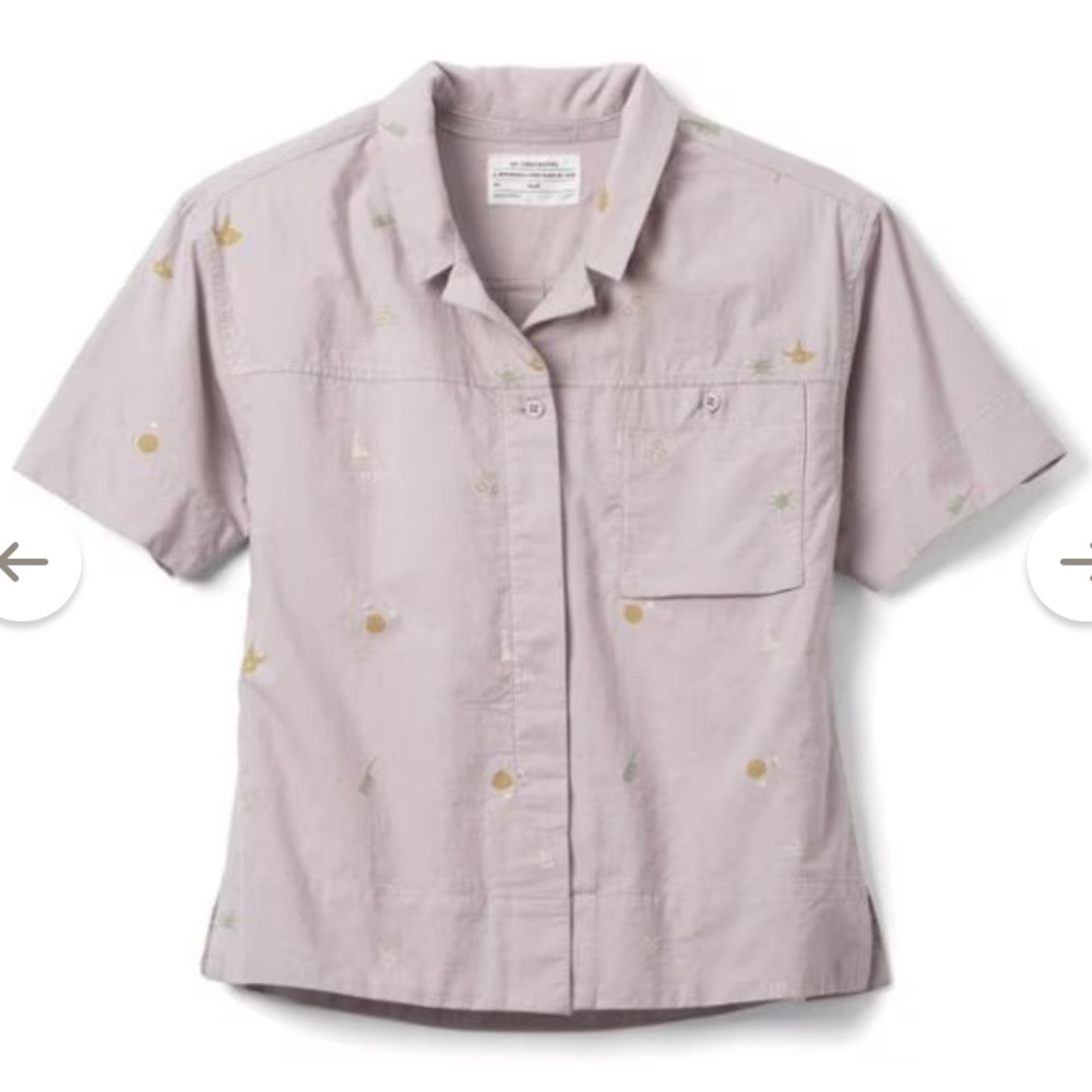REI Cooperative Trailsmith Camp Shirt Women MEDIUM Lilac High Noon Print